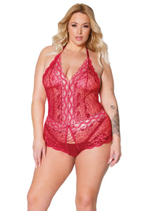 Thumbnail for Metallic Stretch Lace Crotchless Teddy