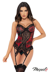 Thumbnail for Rose Print Embroidered Lace Teddy