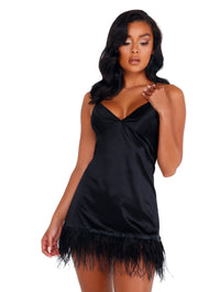 Thumbnail for Soft Satin Chemise with Ostrich Feathered Trim