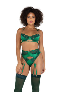 Thumbnail for 3pc Embroidery Lace & Satin Bra Set